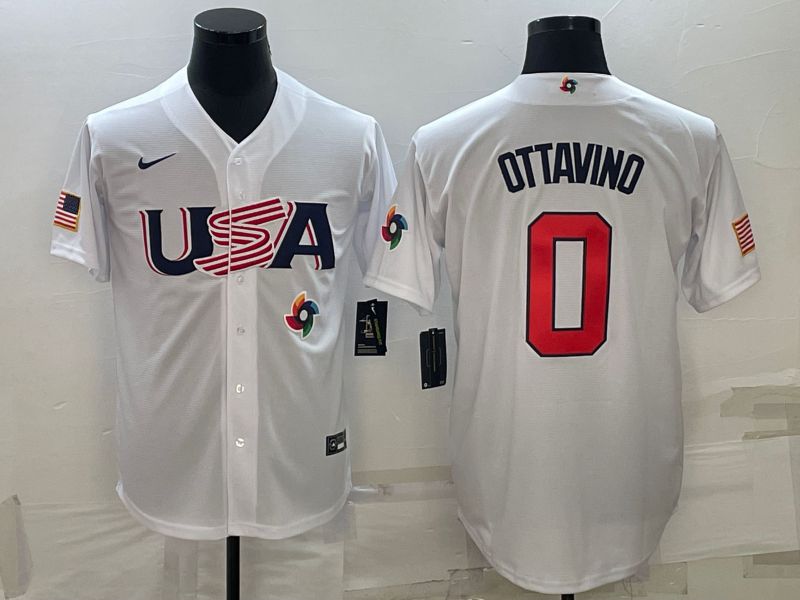 Men 2023 World Cub USA #0 Ottavino White Nike MLB Jersey9